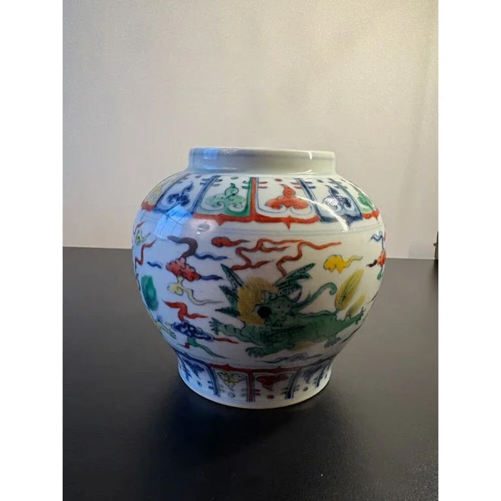 Chinese Doucai Jar Dragon Lotus Chenghua Six Character Mark Porcelain